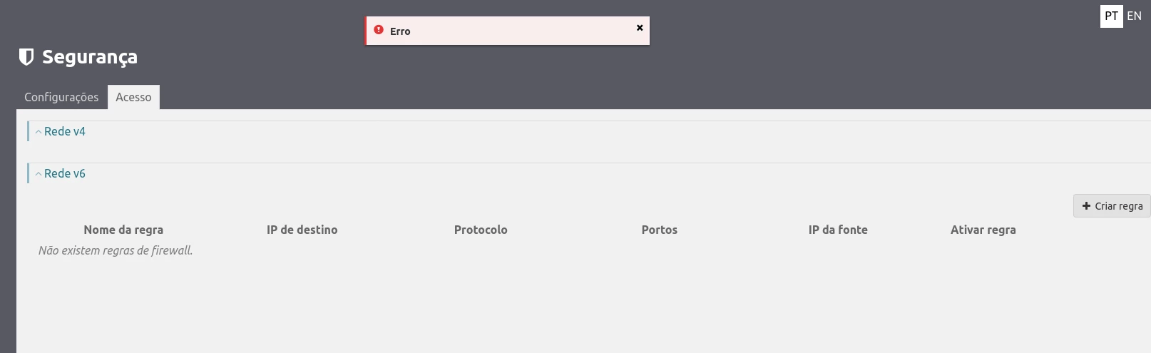Error on IPv4 Port Forwarding